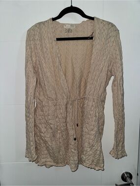 Odd Molly Cable-Knit Open Front Cardigan in Beige
